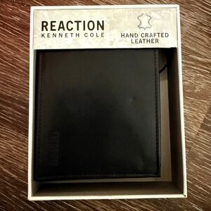 Kenneth Cole Men Bifold Wallet Black Leather Slim Card Holder Luxury Gift Travel